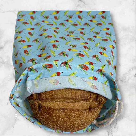 Fishing Print Cotton Linen Organic Sourdough Bread Bag, Bread Storage Keeper - Picture 1 of 4